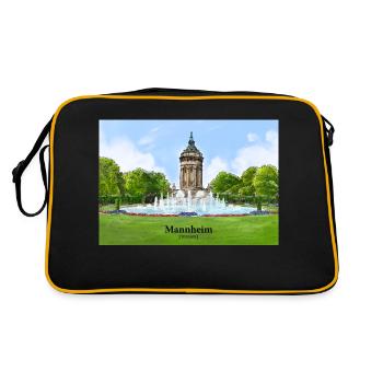 Wasserturm Mannheim Aquarell - Retro Tasche - Schwarz/Gold - Hinten