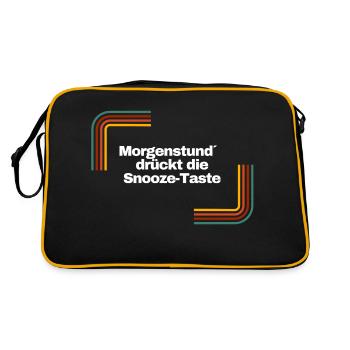 Morgenstund´ drückt die Snooze Taste | Shirt - Retro Tasche - Schwarz/Gold - Hinten
