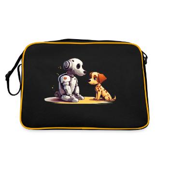Freunde "Hund und Roboter" Shirt Freundschaft - Retro Tasche - Schwarz/Gold - Hinten