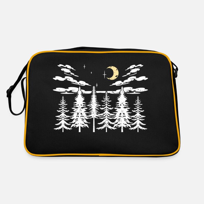 Halbmond Wald Bäume Geschenk Natur - Retro Tasche - Schwarz/Gold