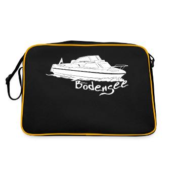 Motorboot weiss - Retro Tasche - Schwarz/Gold - Hinten