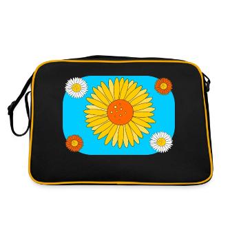 Gerbera auf türkis - Retro Tasche - Schwarz/Gold - Hinten