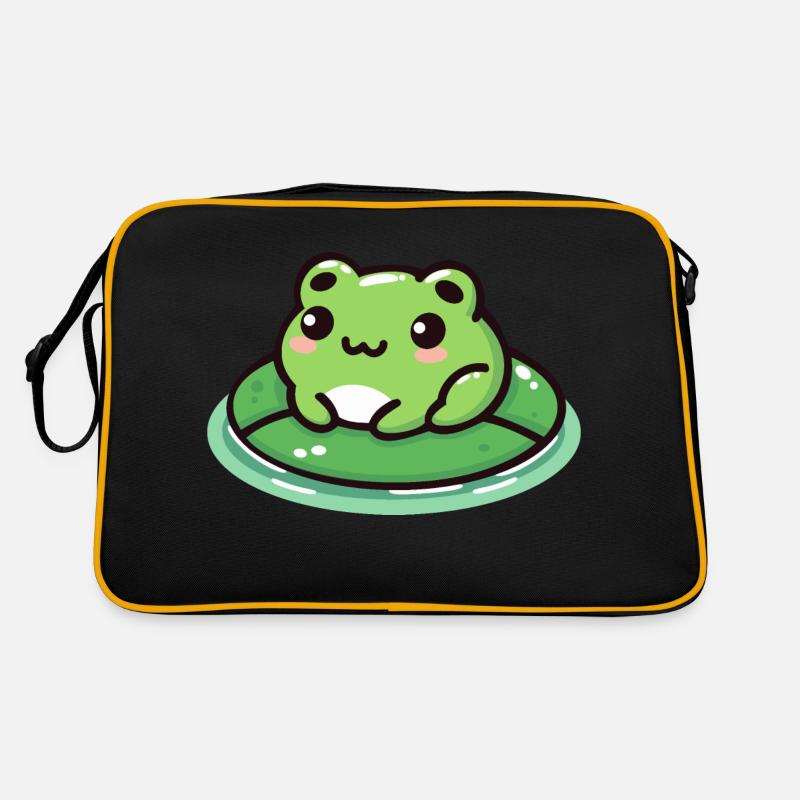 Frosch auf Seerosenblatt: Einfach bezaubernd - Retro Tasche - Schwarz/Gold