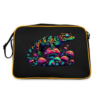 Psychedelischer Gecko mit Pilzen - Retro Tasche - Schwarz/Gold - Hinten