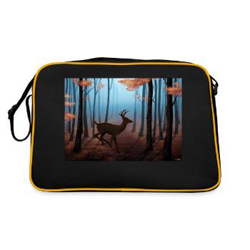Cerf galopant dans un forêt d'automne - Sac Retro - noir/or - Dos