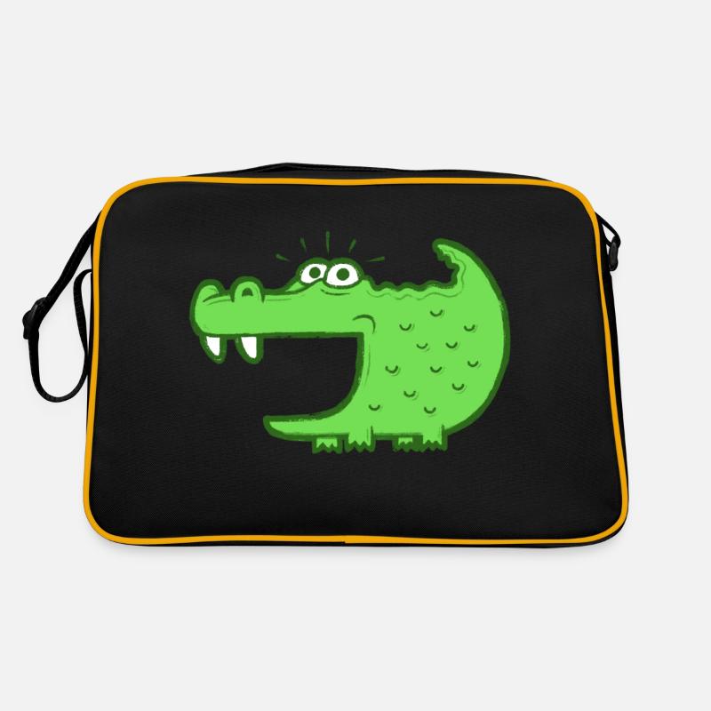 Krokodil - Retro Tasche - Schwarz/Gold