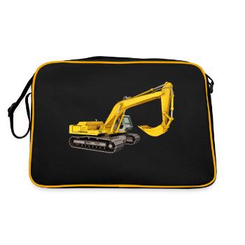 Gelber Bagger, Schaufelbagger, Industrie - Retro Tasche - Schwarz/Gold - Hinten