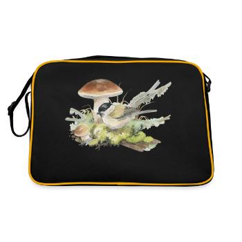 Swamp on mushroom forest floor watercolor drawing - Retro Bag - black/gold - Back