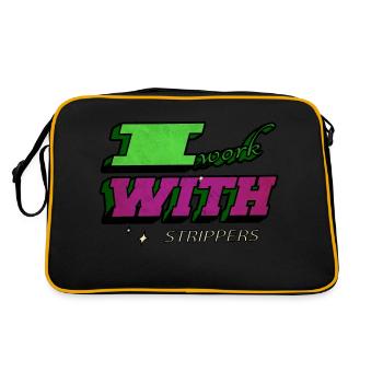 retired electricity electrician gift jokes lineman - Retro Tasche - Schwarz/Gold - Hinten