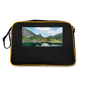 Geiranger panorama view from harbor - Retro Tasche - Schwarz/Gold - Hinten