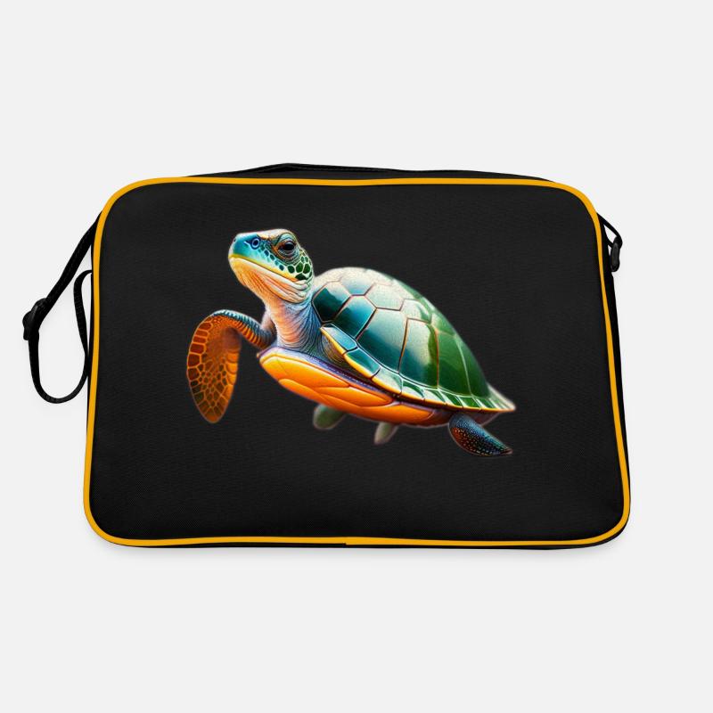 Schildkröte - Retro Tasche - Schwarz/Gold