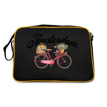 Amsterdam Fleur Vélo Souvenir Hollandais - Sac Retro - noir/or - Dos
