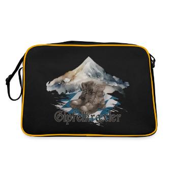 Berge Alpen Wandern Bergsteigen - Retro Tasche - Schwarz/Gold - Hinten
