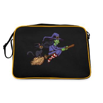 Sorcière de dessin animé volant sur son balai - Sac Retro - noir/or - Dos