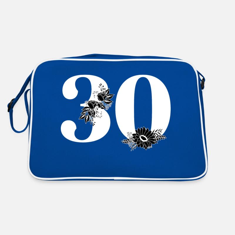 Nummer 30 Schwarze Blumen - 30. Blumenjubiläum Retro Tasche