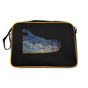 Krokodil, Kopf, Reptil, - Retro Tasche - Schwarz/Gold - Hinten