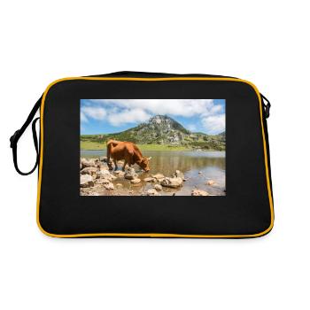 Vache dans les montagnes des Asturies - Sac Retro - noir/or - Dos