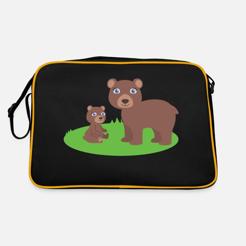 Mutter Bär mit Kind bär - Retro Tasche - Schwarz/Gold
