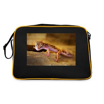 Gecko, Leopardgecko, Reptil - Retro Tasche - Schwarz/Gold - Hinten