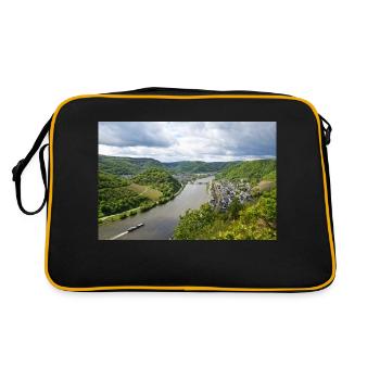 Moselle, Wine, Vineyard, Reil, Panorama - Retro Bag - black/gold - Back
