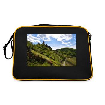 Moselle, castle, vineyard, panorama - Retro Bag - black/gold - Back