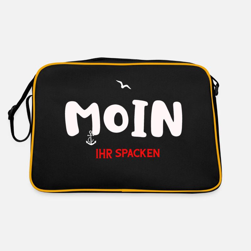 Moin Ihr Spacken Norddeutscher Plattdeuscher Sruch - Retro Tasche - Schwarz/Gold
