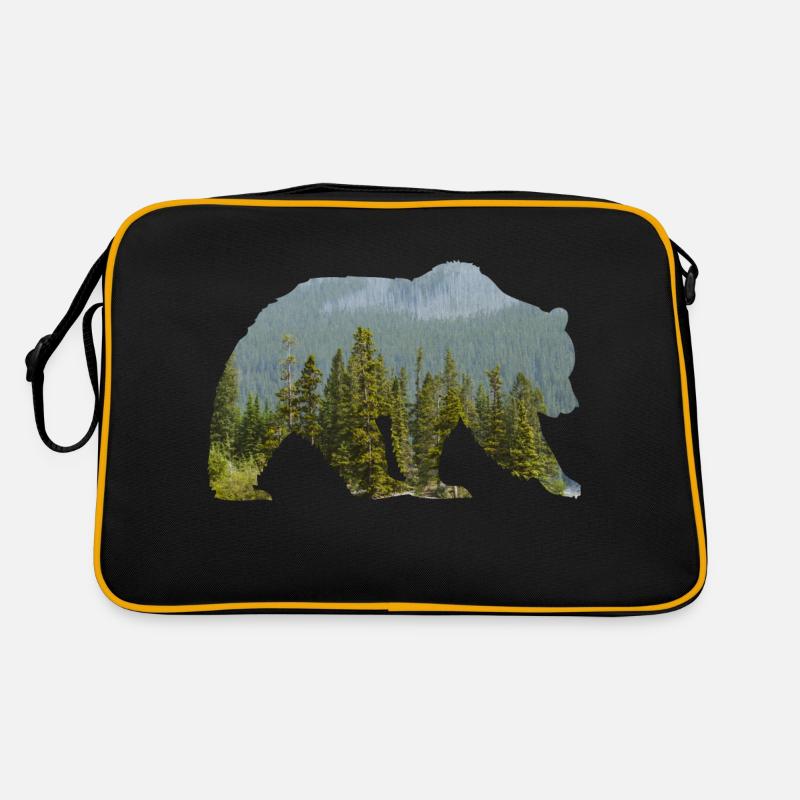 Bär im bergigen Wald Silhouette - Retro Tasche - Schwarz/Gold