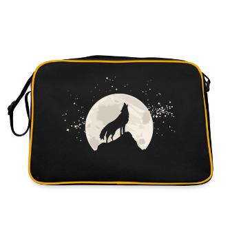 Loup hurlant devant la lune avec des étoiles - Sac Retro - noir/or - Dos