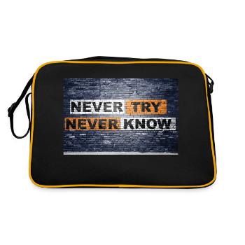 Never Try never know Ziegelsteinmauer Motivation - Retro Tasche - Schwarz/Gold - Hinten
