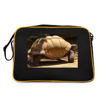 Galapagos Riesen-Schildkröte - Retro Tasche - Schwarz/Gold - Hinten