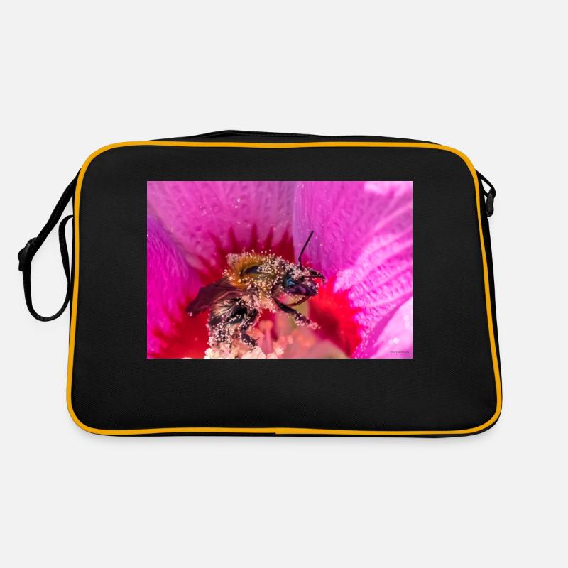 Hummel beim Blütenstaub sammeln - Retro Tasche - Schwarz/Gold