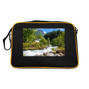 Geiranger panorama Storseterfossen Norwegen - Retro Tasche - Schwarz/Gold - Hinten