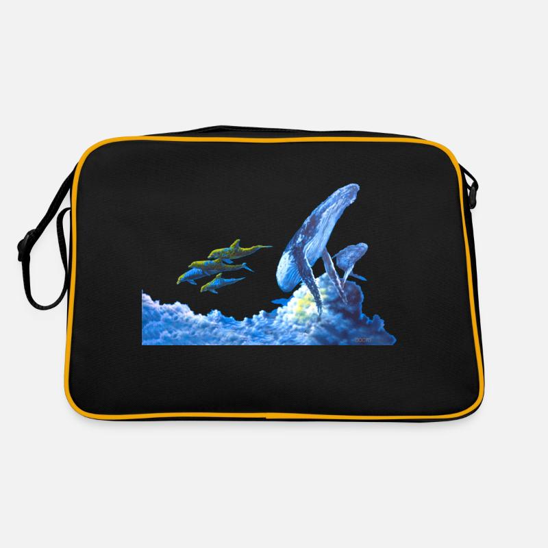 Die Wale und Delphine - Retro Tasche - Schwarz/Gold