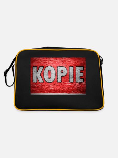 Kopie Ziegelsteinmauer Graffiti - Retro Tasche - Schwarz/Gold - Hinten