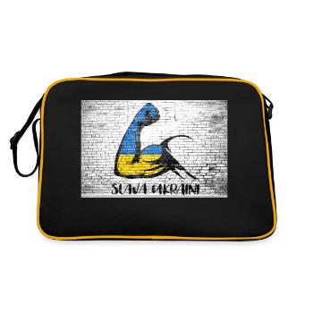 Slava Ukraini Schriftzug Motto Ukraine Muskeln spielen - Retro Tasche - Schwarz/Gold - Hinten