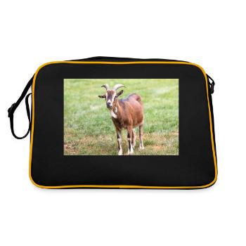 Ziege (Ziege, Capra) braun und weiß - Retro Tasche - Schwarz/Gold - Hinten