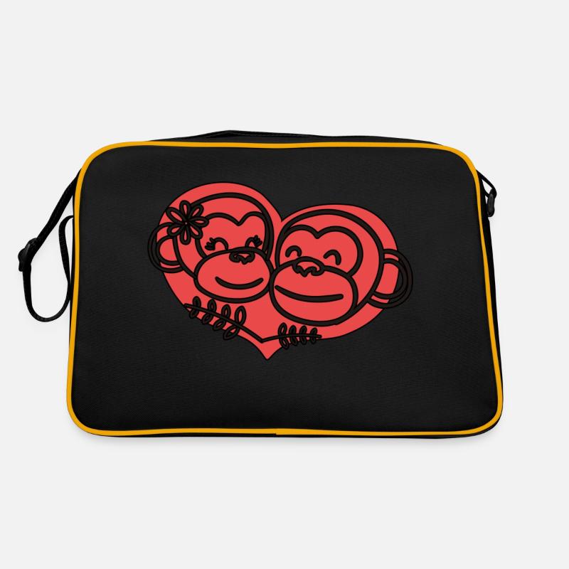 Herz Affen - Retro Tasche - Schwarz/Gold
