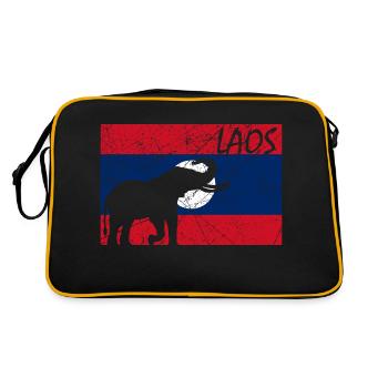 Laos Laote Laoten Stolz Flagge Kreis I Geschenk - Retro Tasche - Schwarz/Gold - Hinten