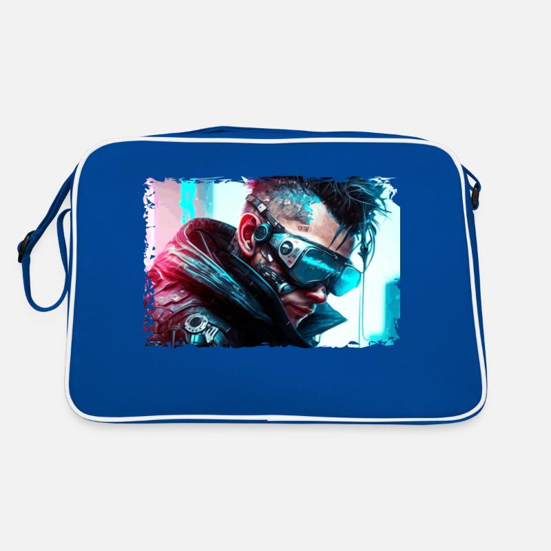 Cyber Soldat oder Punk in Neon Sci-Fi Manier Retro Tasche