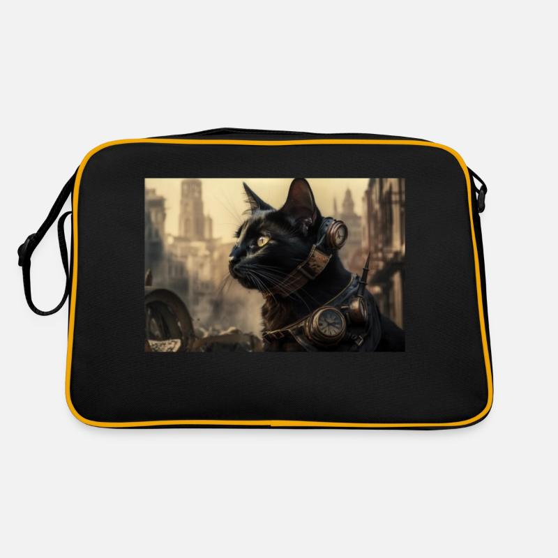 Cat Black 8 - Retro Tasche - Schwarz/Gold
