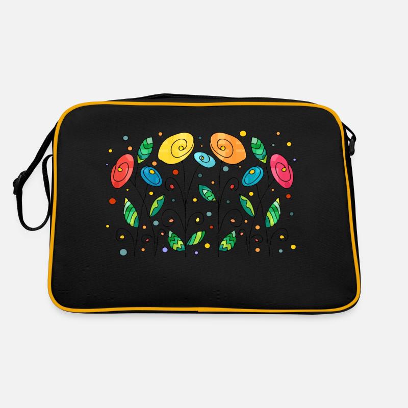 Blumen - Retro Tasche - Schwarz/Gold
