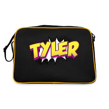 Tyler Benutzerdefinierter Name Comic-Buch-Stil Pop-Art, Tyler - Retro Tasche - Schwarz/Gold - Hinten