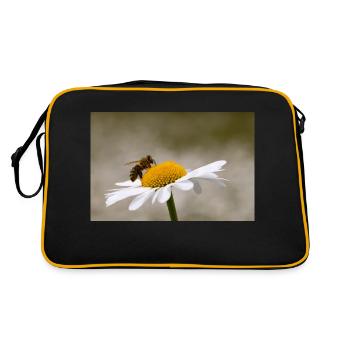 Margerite mit Biene - Retro Tasche - Schwarz/Gold - Hinten