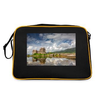 Schottland Eilean Donan Castle - Retro Tasche - Schwarz/Gold - Hinten