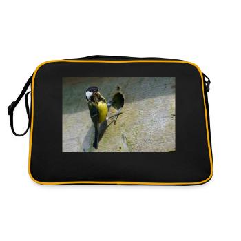 Great Tit Feeding Chicks - Retro Bag - black/gold - Back