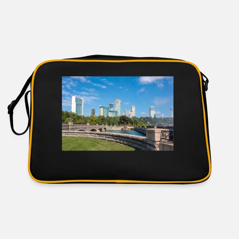 Die Skyline von Niagara City und das Panorama der Niagarafälle - Retro Tasche - Schwarz/Gold