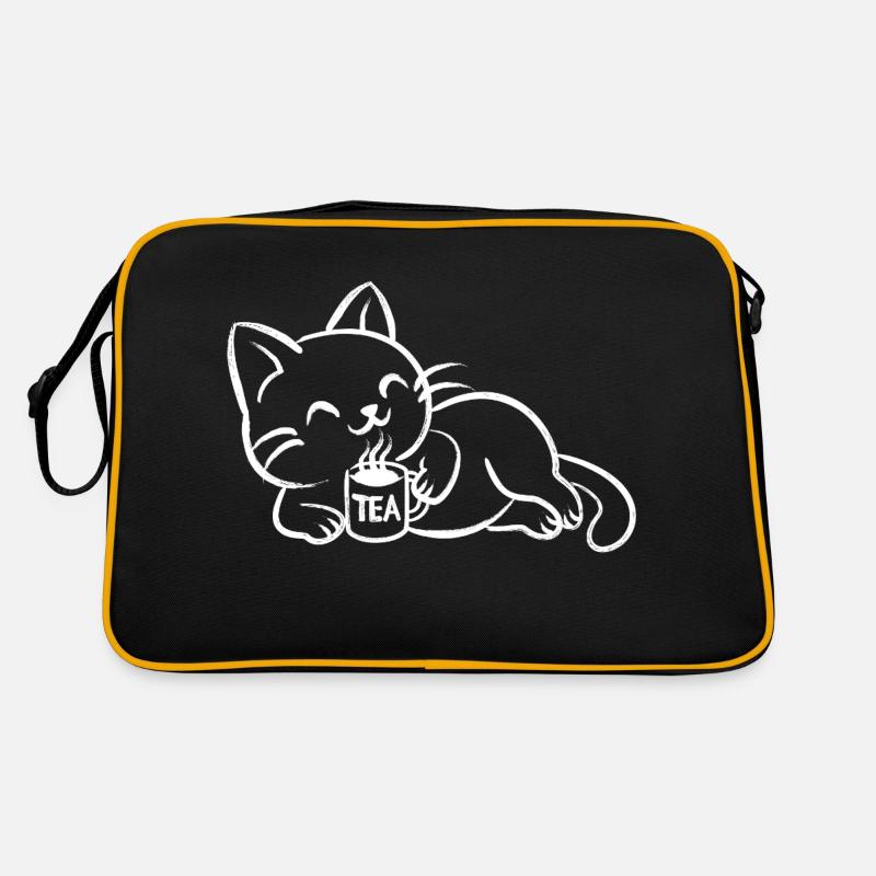 chillin tea cat - Retro Tasche - Schwarz/Gold