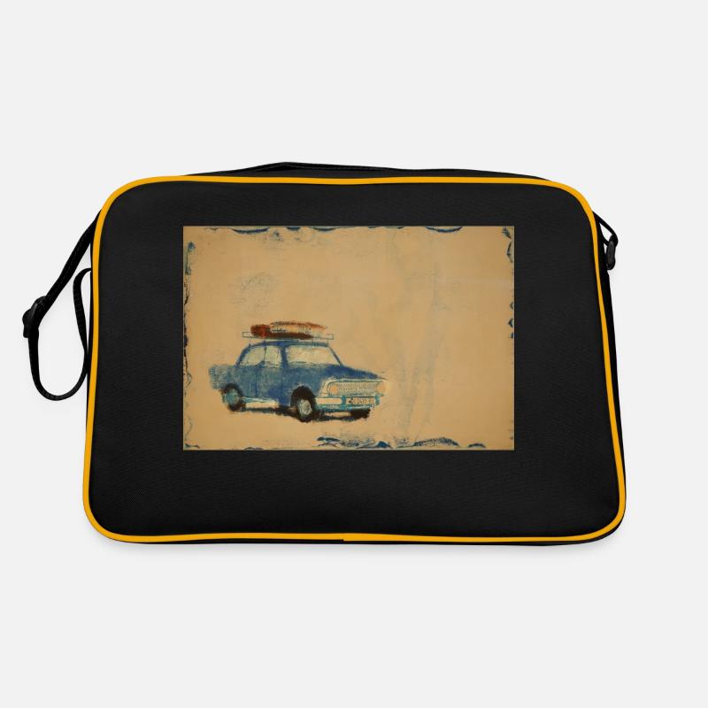 Auto im Schnee mit Gepäck - Retro Tasche - Schwarz/Gold