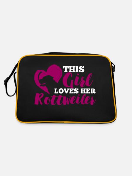 Hund / Rottweiler: This Girl Loves Her Rottweiler - Retro Tasche - Schwarz/Gold - Hinten