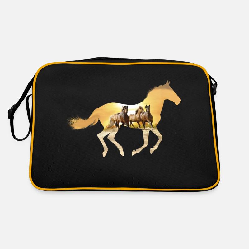 Pferd in der Dämmerung - Retro Tasche - Schwarz/Gold